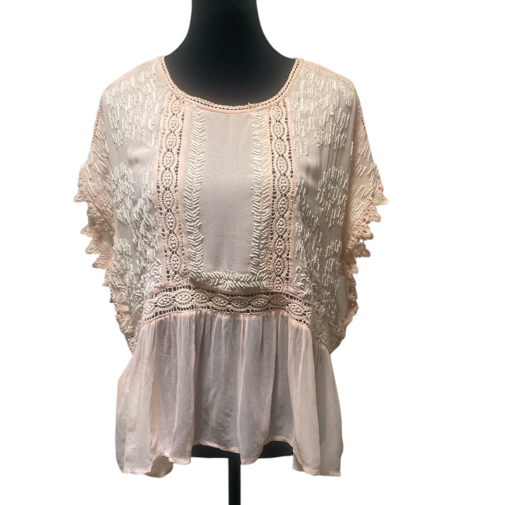 Elegant Lace Trim Blouse - Peach NWT 8